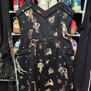 Hell Bunny Black Dress with Cute Design Print. Size Large
